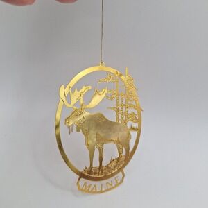 Vintage Cut-Away Christmas Ornament MAINE MOOSE Gold Plated